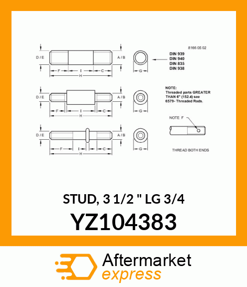 STUD, 3 1/2 " LG 3/4 YZ104383