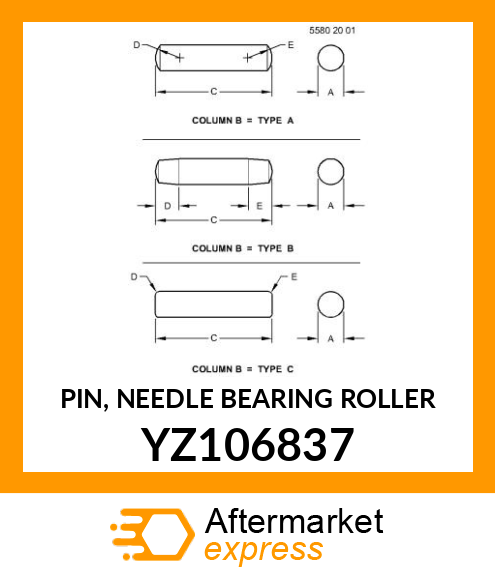 PIN, NEEDLE BEARING ROLLER YZ106837