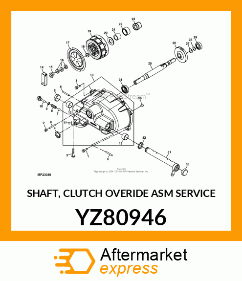 SHAFT, CLUTCH OVERIDE ASM SERVICE YZ80946