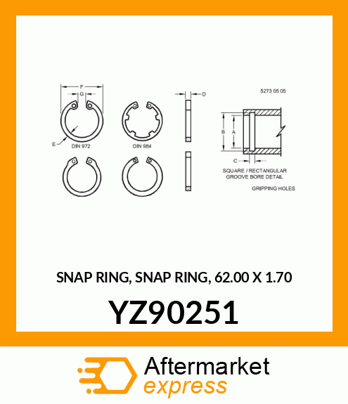 SNAP RING, SNAP RING, 62.00 X 1.70 YZ90251