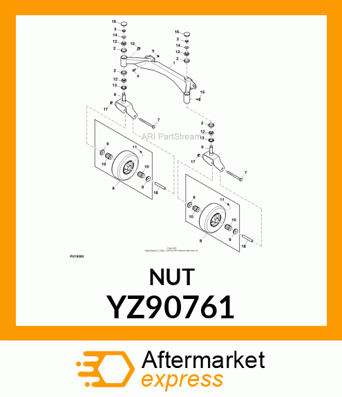 NUT, NUT, BRAKE ACTUATOR LINK (HEX) YZ90761