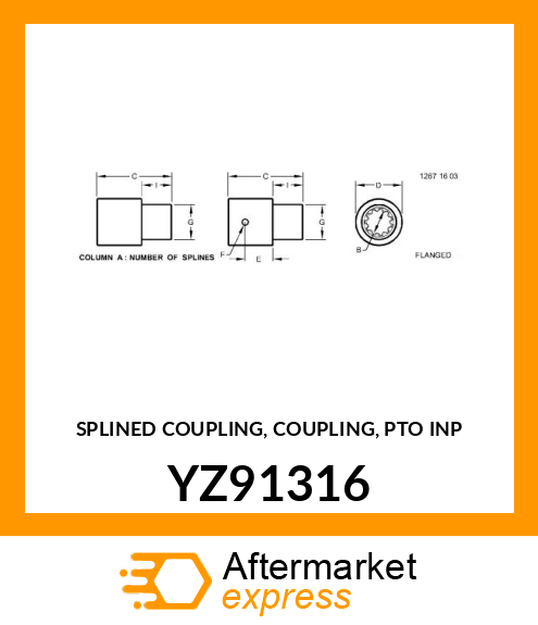 SPLINED COUPLING, COUPLING, PTO INP YZ91316