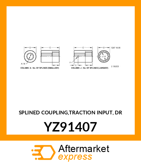 SPLINED COUPLING,TRACTION INPUT, DR YZ91407