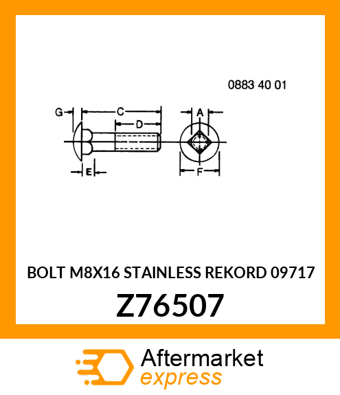 BOLT M8X16 STAINLESS REKORD 09717 Z76507