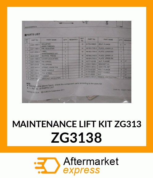 MAINTENANCE LIFT KIT ZG313 ZG3138