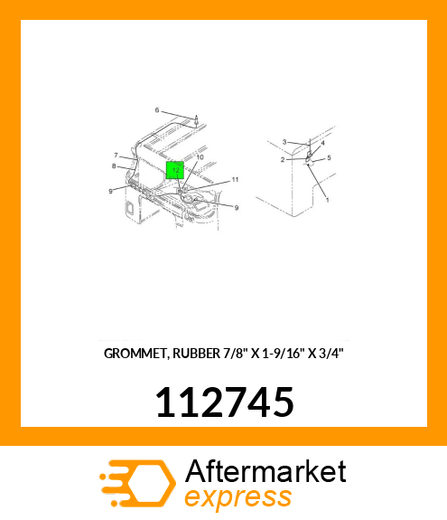 GROMMET, RUBBER 7/8" X 1-9/16" X 3/4" 112745