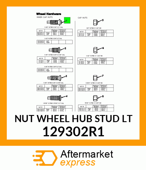 NUT WHEEL HUB STUD LT 129302R1