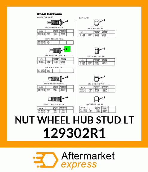 NUT WHEEL HUB STUD LT 129302R1