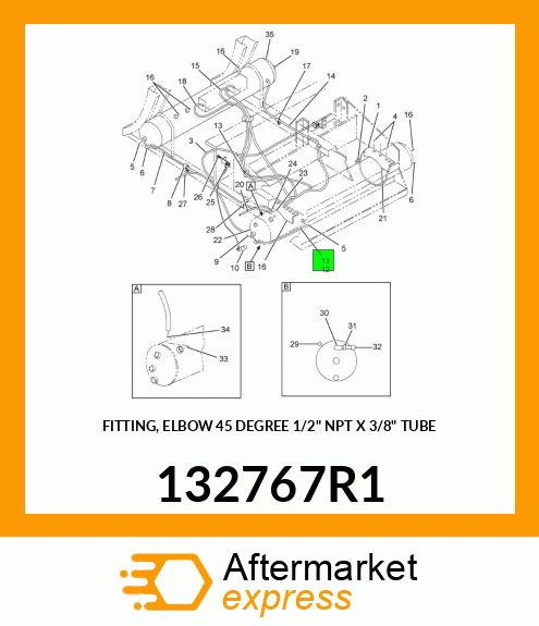 FITTING, ELBOW 45 DEGREE 1/2" NPT X 3/8" TUBE 132767R1