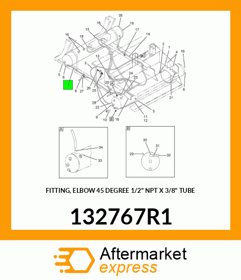 FITTING, ELBOW 45 DEGREE 1/2" NPT X 3/8" TUBE 132767R1