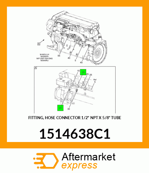 FITTING, HOSE CONNECTOR 1/2" NPT X 5/8" TUBE 1514638C1