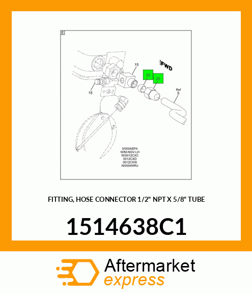 FITTING, HOSE CONNECTOR 1/2" NPT X 5/8" TUBE 1514638C1