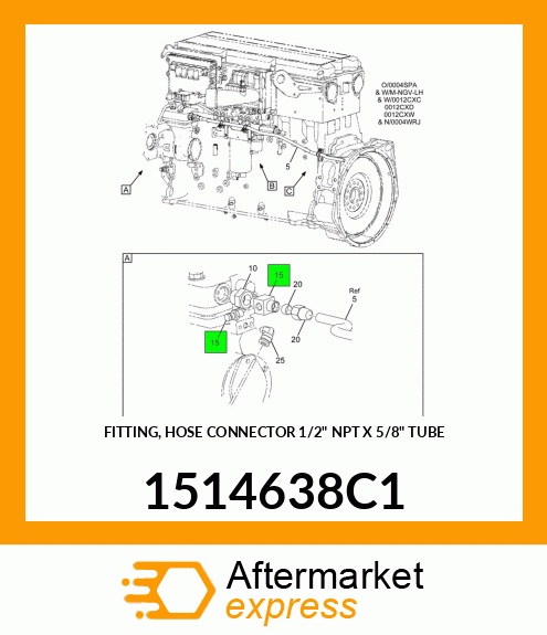 FITTING, HOSE CONNECTOR 1/2" NPT X 5/8" TUBE 1514638C1