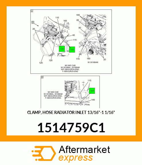 CLAMP, HOSE RADIATOR INLET 13/16"-1 1/16" 1514759C1