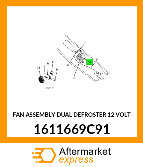 FAN ASSEMBLY DUAL DEFROSTER 12 VOLT 1611669C91