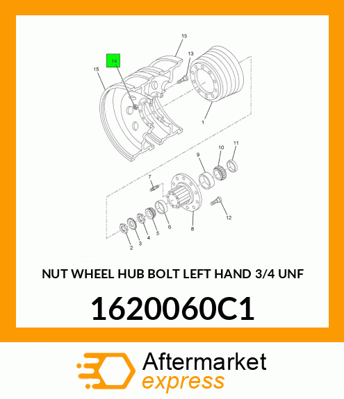 NUT WHEEL HUB BOLT LEFT HAND 3/4" UNF 1620060C1