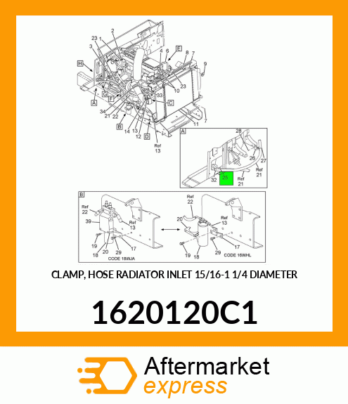 CLAMP, HOSE RADIATOR INLET 15/16"-1 1/4" DIAMETER 1620120C1