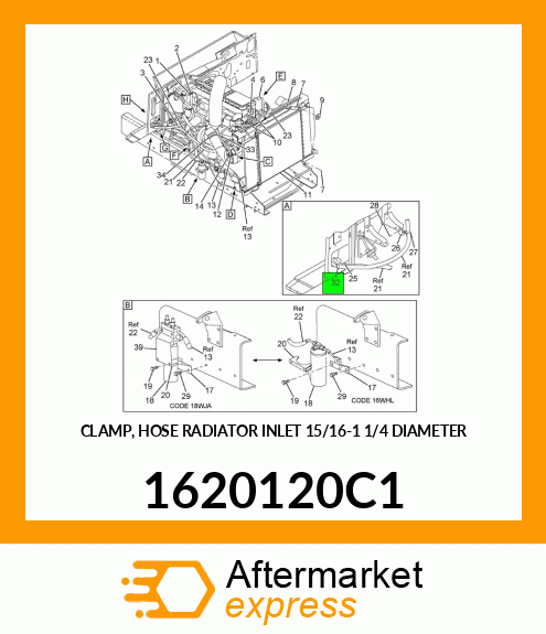 CLAMP, HOSE RADIATOR INLET 15/16"-1 1/4" DIAMETER 1620120C1