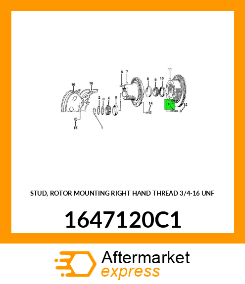 STUD, ROTOR MOUNTING RIGHT HAND THREAD 3/4"-16 UNF 1647120C1