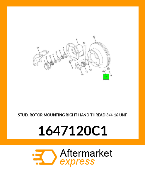 STUD, ROTOR MOUNTING RIGHT HAND THREAD 3/4"-16 UNF 1647120C1