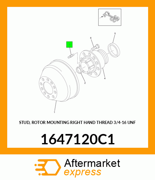 STUD, ROTOR MOUNTING RIGHT HAND THREAD 3/4"-16 UNF 1647120C1