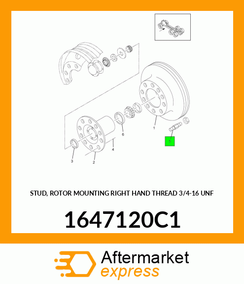 STUD, ROTOR MOUNTING RIGHT HAND THREAD 3/4"-16 UNF 1647120C1