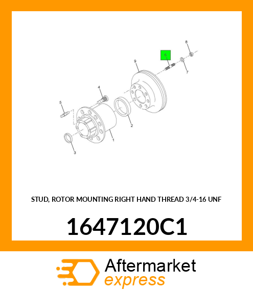 STUD, ROTOR MOUNTING RIGHT HAND THREAD 3/4"-16 UNF 1647120C1