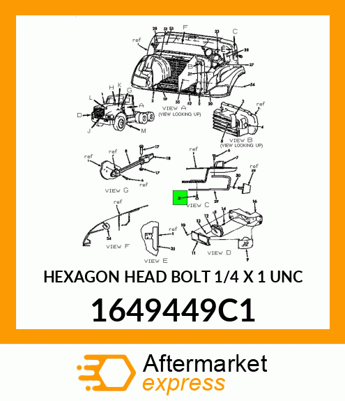HEXAGON HEAD BOLT 1/4" X 1" UNC 1649449C1