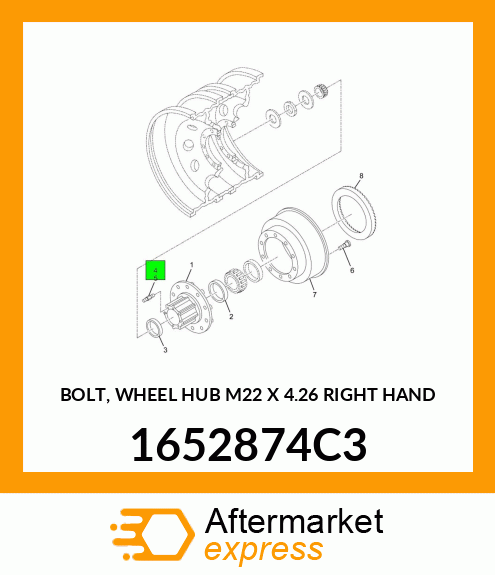 BOLT, WHEEL HUB M22 X 4.26" RIGHT HAND 1652874C3