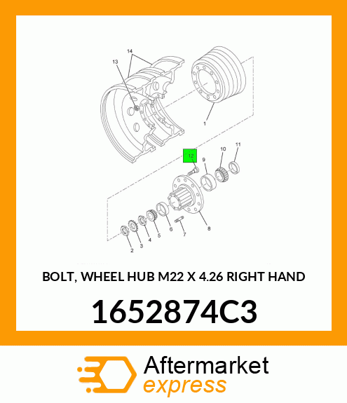 BOLT, WHEEL HUB M22 X 4.26" RIGHT HAND 1652874C3