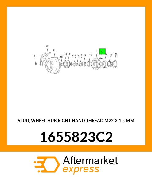 STUD, WHEEL HUB RIGHT HAND THREAD M22 X 1.5 MM 1655823C2