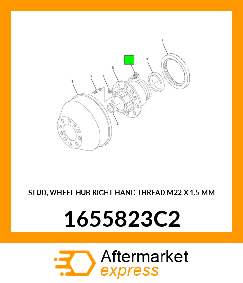 STUD, WHEEL HUB RIGHT HAND THREAD M22 X 1.5 MM 1655823C2