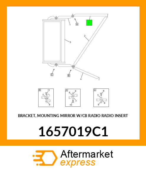 BRACKET, MOUNTING MIRROR W/CB RADIO RADIO INSERT 1657019C1