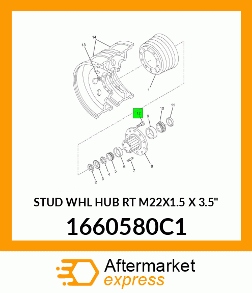 STUD WHL HUB RT M22X1.5 X 3.5" 1660580C1