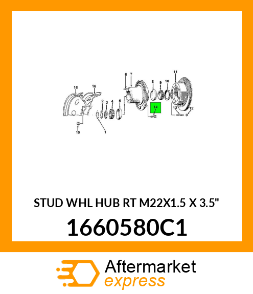 STUD WHL HUB RT M22X1.5 X 3.5" 1660580C1