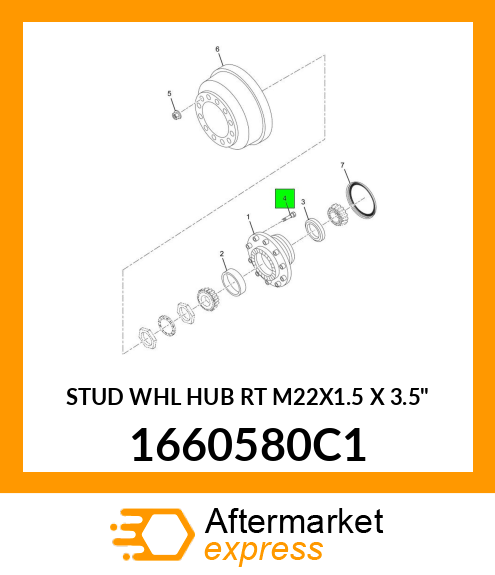 STUD WHL HUB RT M22X1.5 X 3.5" 1660580C1