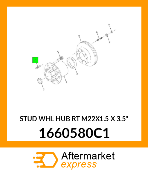 STUD WHL HUB RT M22X1.5 X 3.5" 1660580C1