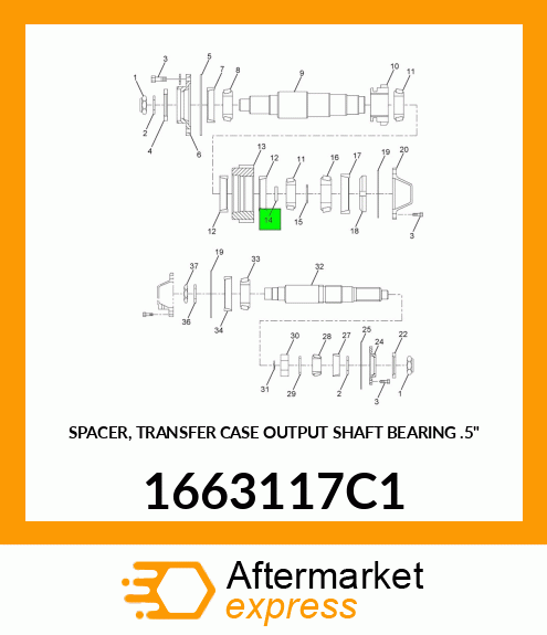 SPACER, TRANSFER CASE OUTPUT SHAFT BEARING .5" 1663117C1