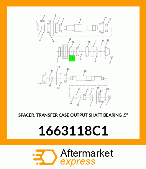 SPACER, TRANSFER CASE OUTPUT SHAFT BEARING .5" 1663118C1