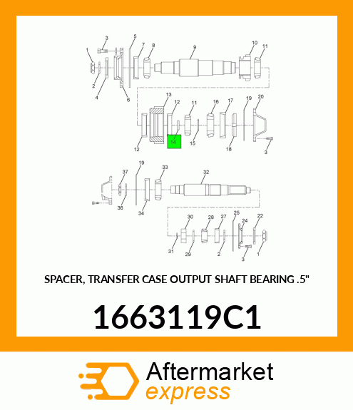 SPACER, TRANSFER CASE OUTPUT SHAFT BEARING .5" 1663119C1
