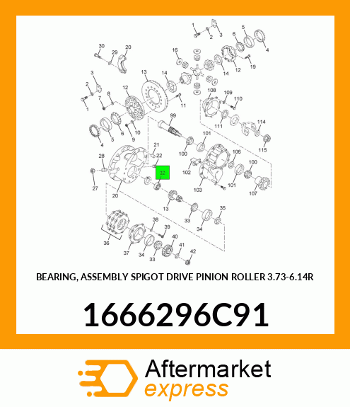 BEARING, ASSEMBLY SPIGOT DRIVE PINION ROLLER 3.73-6.14R 1666296C91