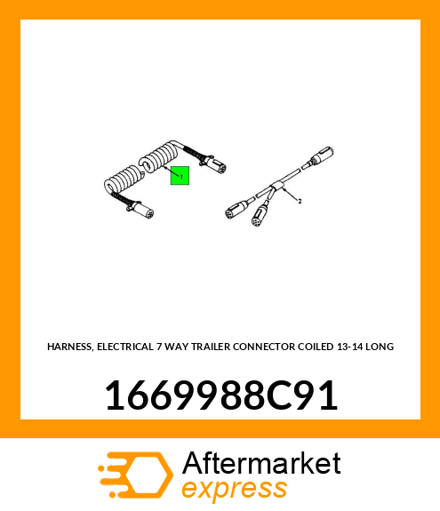 HARNESS, ELECTRICAL 7 WAY TRAILER CONNECTOR COILED 13-14" LONG 1669988C91