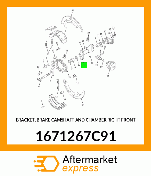 BRACKET, BRAKE CAMSHAFT AND CHAMBER RIGHT FRONT 1671267C91