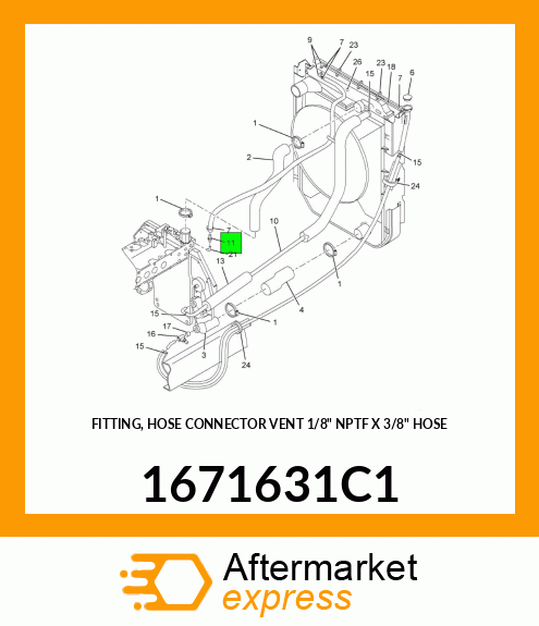 FITTING, HOSE CONNECTOR VENT 1/8" NPTF X 3/8" HOSE 1671631C1