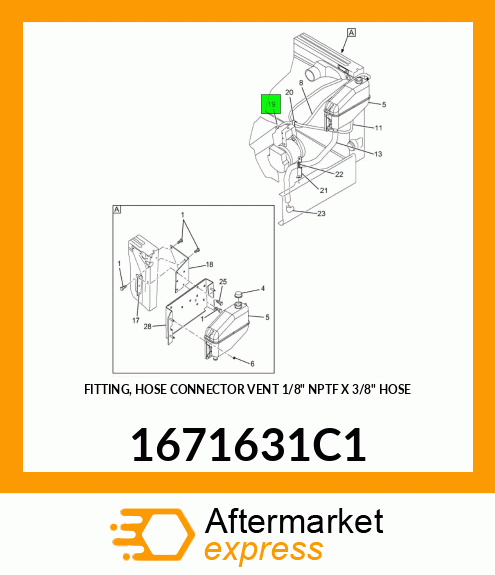 FITTING, HOSE CONNECTOR VENT 1/8" NPTF X 3/8" HOSE 1671631C1