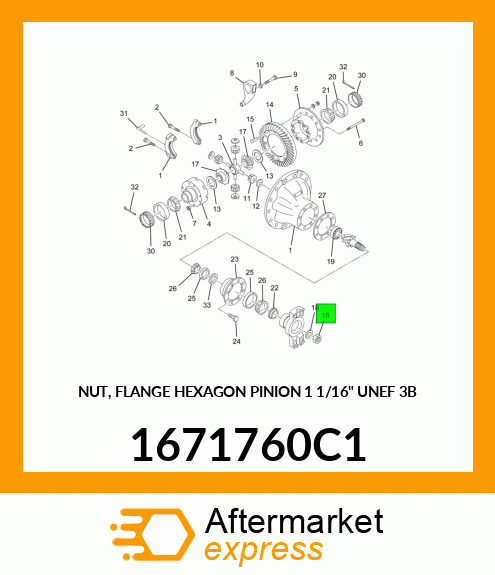 NUT, FLANGE HEXAGON PINION 1 1/16" UNEF 3B 1671760C1