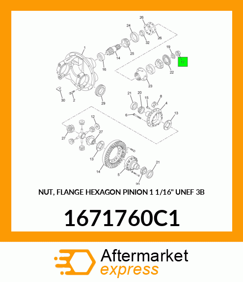 NUT, FLANGE HEXAGON PINION 1 1/16" UNEF 3B 1671760C1