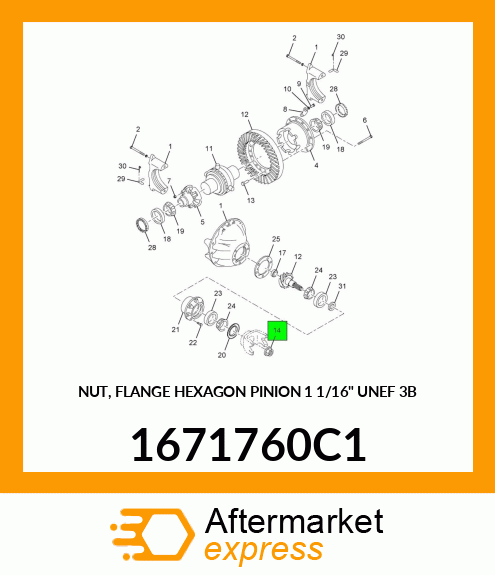 NUT, FLANGE HEXAGON PINION 1 1/16" UNEF 3B 1671760C1