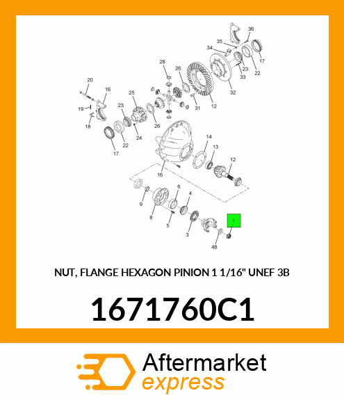 NUT, FLANGE HEXAGON PINION 1 1/16" UNEF 3B 1671760C1