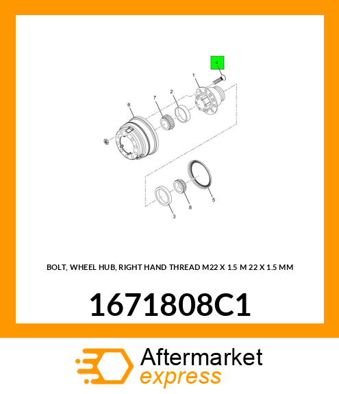 BOLT, WHEEL HUB, RIGHT HAND THREAD M22 X 1.5 M 22 X 1.5 MM 1671808C1